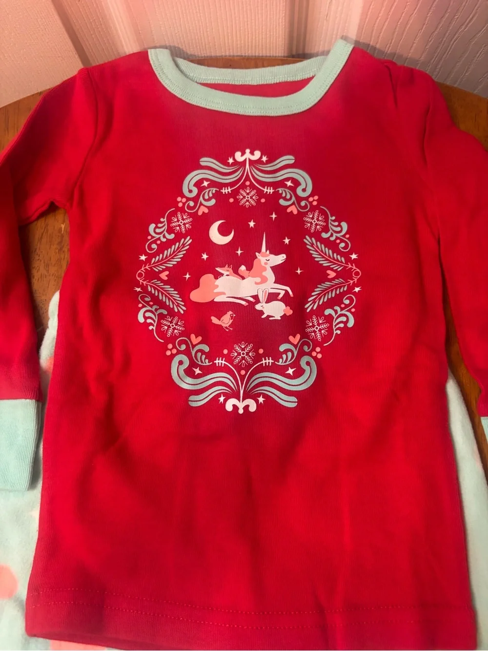 Cat & Jack Red Top with Mint Unicorn Print Pajama Set